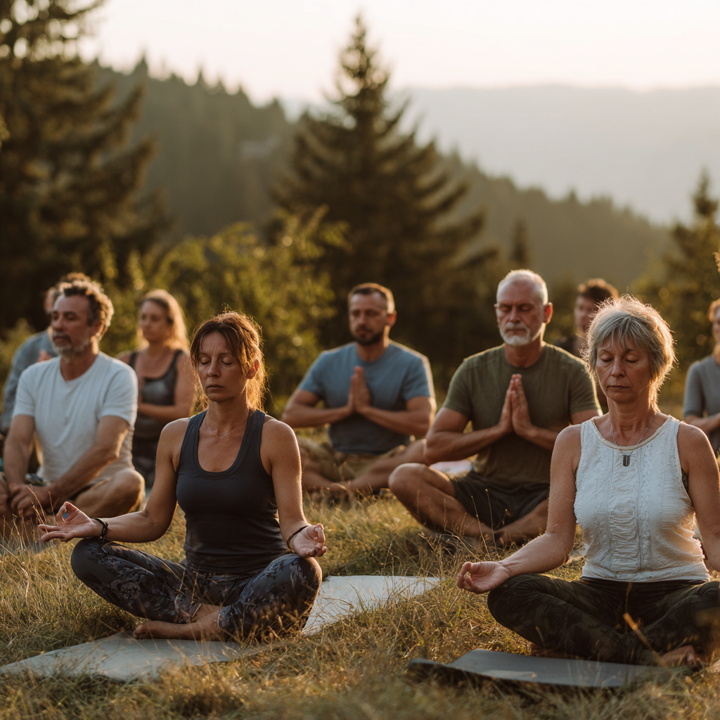 Diverse group of Slovak adults of different ages sharing healthy meal and smiling together